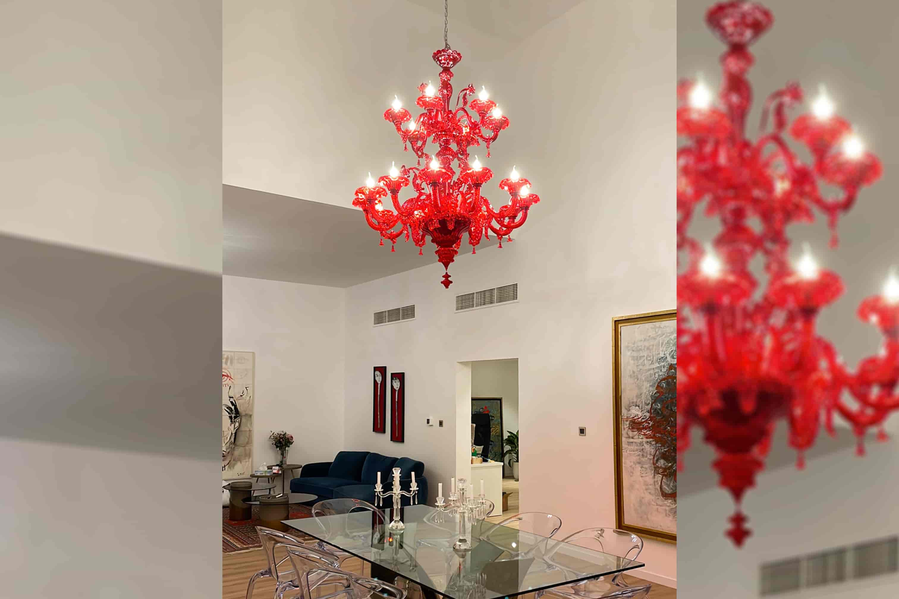 lampadario in strass di murano per una sala ricevimenti